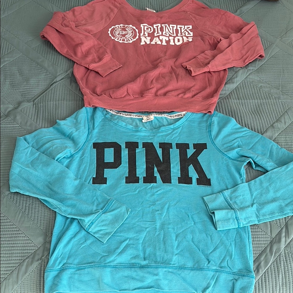 PINK Victoria's Secret Crop Sweatshirts Pink and Blue